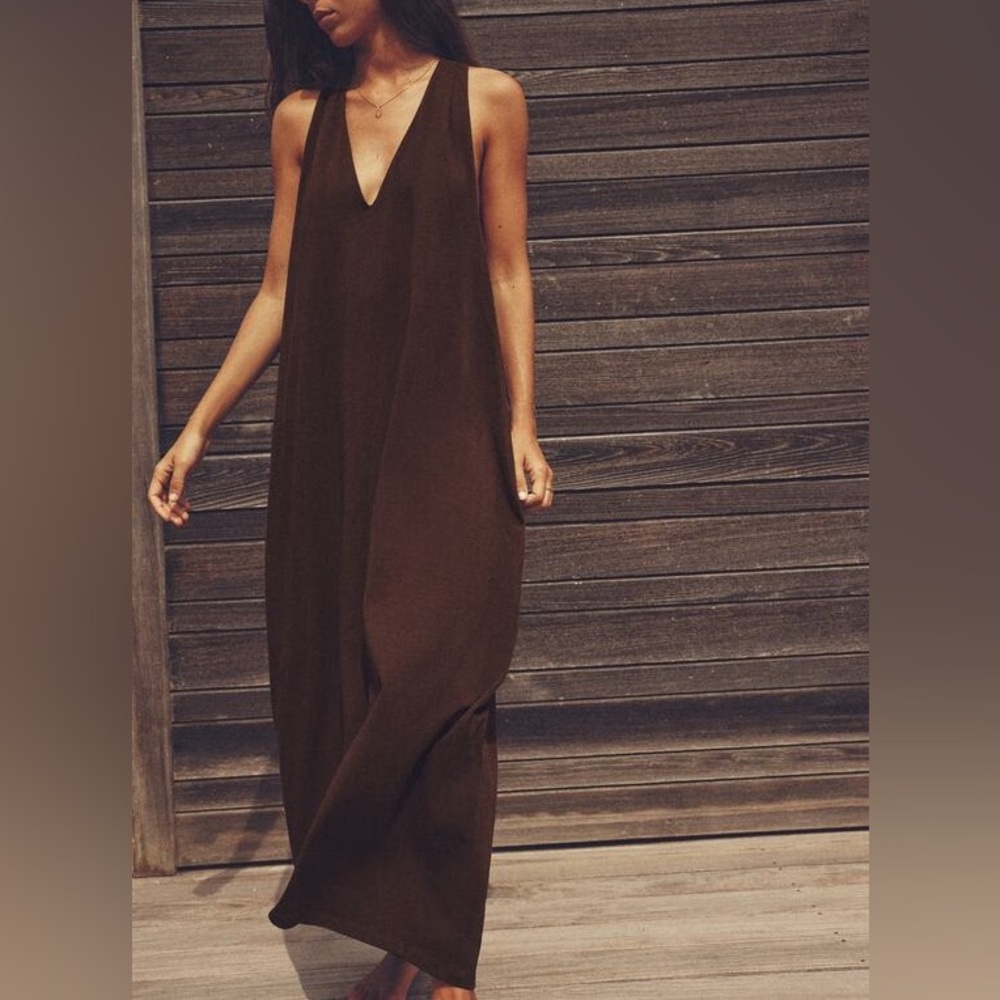 ZARA brown heavy cotton maxi dress